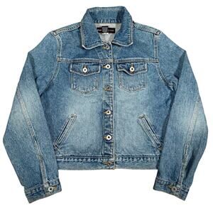 Y2K Express Jeans Women’s Denim Jacket Size M Cropped 100% Cotton 2000s Vintage